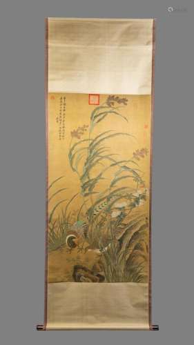 A Chinese Ming style reproduction ink on silk scroll paintin...
