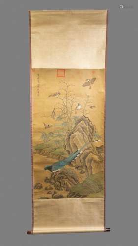 A Chinese Song style ink on silk scroll painting
