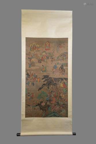 A Chinese ink on silk scroll painting