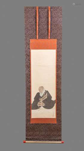 A Japanese watercolour on silk scroll painting, 31 x 11 in. ...