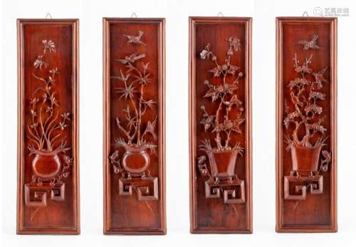 A set of four Chinese rectangular wood panels, 27 x 8 in. (6...