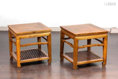 A pair of Chinese Yu Mu side tables, 20 1/2 x 20 3/4 x 20 3/...