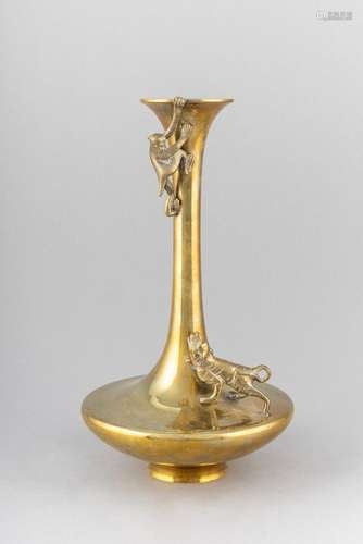 A tall slender neck brass vase, 15 3/4 in. (40 cm)