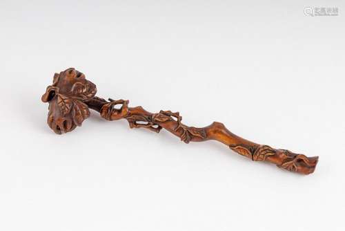 A Chinese boxwood carved ruyi branch sceptre, 11 1/2 in. (29...