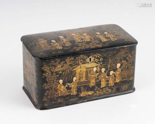 A 19th century rectangular lacquered tea caddy, 4 1/2 x 8 1/...