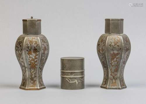 A pair of Chinese pewter tea caddies, 7 1/2 in. (19.05 cm.),...