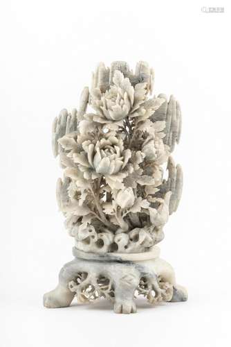 A Chinese soapstone carving of a flowering bush. 10 3/4 x 6 ...