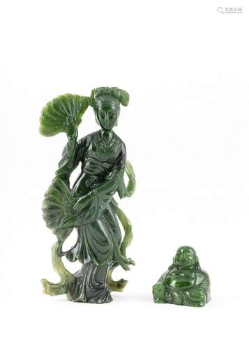 A BC jade figure carving of a lady holding fans, Lady 8 in. ...