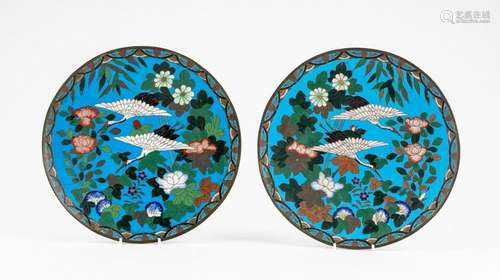 A pair of Chinese cloisonne plates, 12 in. (30.48 cm.)