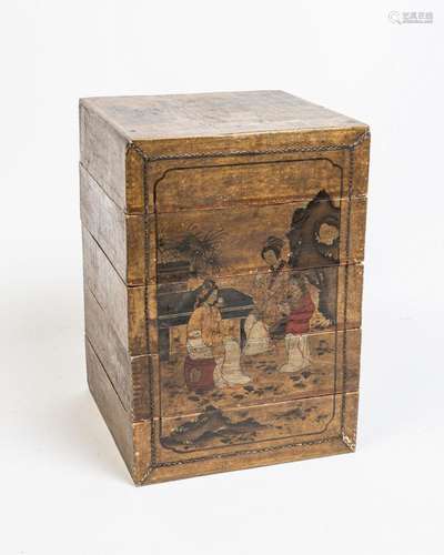 A Chinese pigskin food box, 19 1/2 x 13 1/2 x 13 1/2 in. (49...