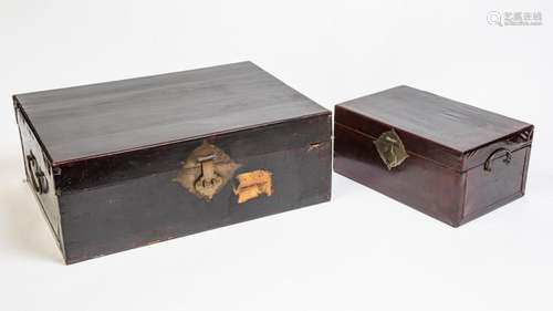 A Chinese black lacquered trunk, large: 11 1/4 x 30 1/4 x 21...