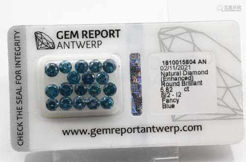 Lot 18 lose Brillanten zus. ca. 5.82 ct fancy Blue (beh.)/si...