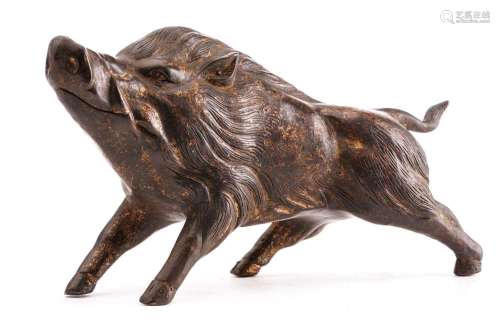 A Chinese bronze figure of a boar, standing on all fours sni...