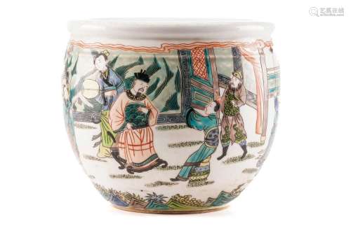 A Chinese porcelain famille verte jardiniere, painted with c...