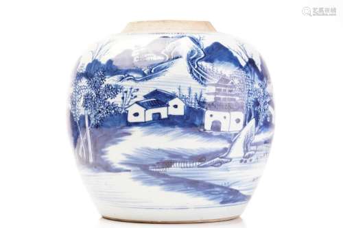 A Chinese porcelain blue and white ginger jar, Qing, late 19...
