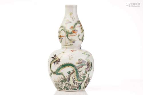 A Chinese porcelain famille verte dragon vase, of double gou...