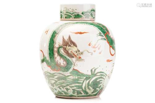 A Chinese porcelain Famille verte ginger jar & cover, pa...