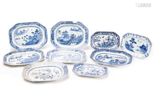 A collection of Chinese export blue & white meat plates ...