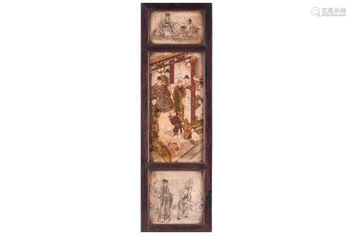 A Chinese soapstone triptych, late Qing, the centre panel pa...