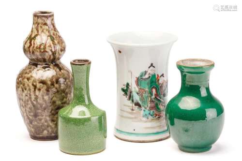 A Chinese porcelain famille verte vase, of slightly waisted ...