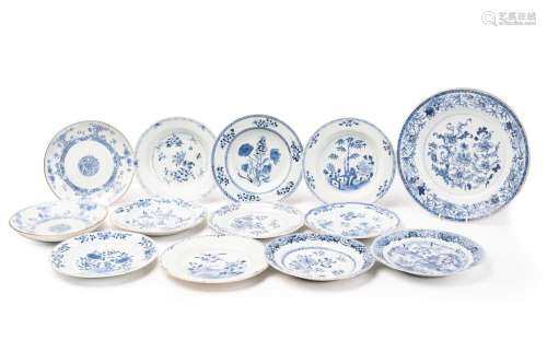 A collection of Chinese export blue & white porcelain pl...