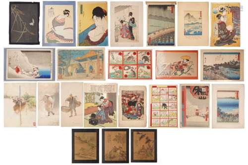 A collection of Japanese woodblock prints including Nirchen ...