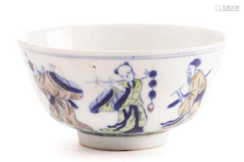 A Chinese porcelain wucai bowl, painted with the eight immor...