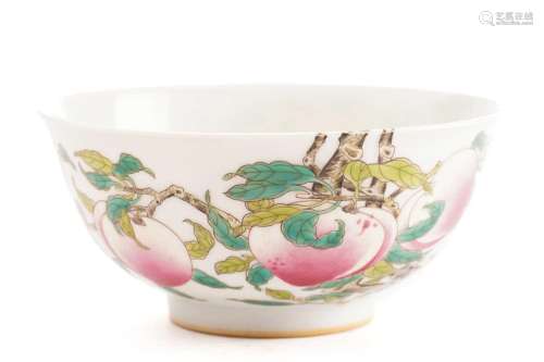 A Chinese porcelain bowl, painted throughout with peaches, b...