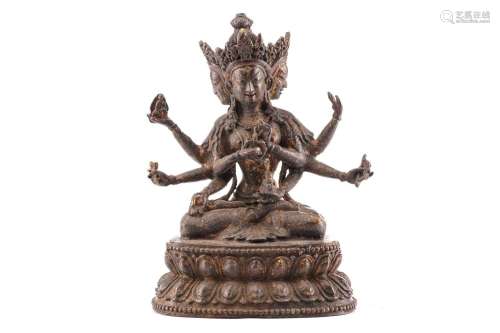 A Chinese bronze figure of Ushnishavijaya, the eight arms ea...
