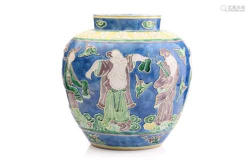 An unusual Chinese porcelain jar, 20th century, with tubelin...