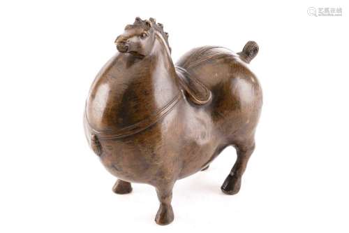 A Chinese tang dynasty style bronze obese horse, with dresse...