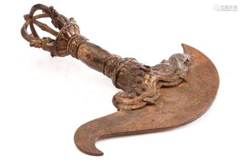 A Chinese Sino Tibetan bronze Kartika, the finial formed of ...