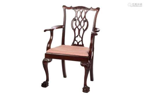 A Chippendale-style mahogany ribbon back open armchair, earl...