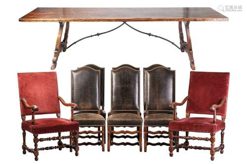 A large 19th-century Spanish walnut refectory table and a ma...