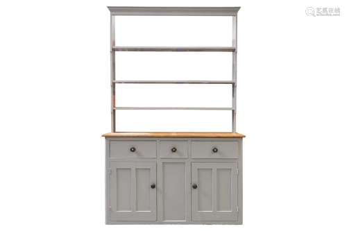 A Victorian painted pine scullery dresser and rack with scru...