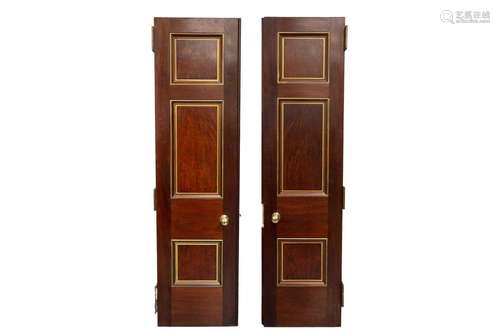 A pair of decorative Edwardian architectural three-panel mah...