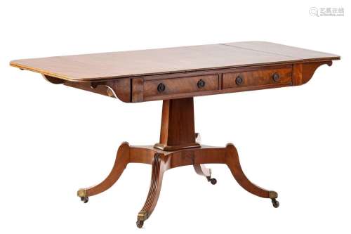 Early 19th century mahogany sofa table, the reeded edge top ...