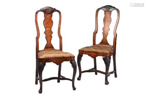 A pair of late 18th century Dutch marquetry inlaid walnut si...