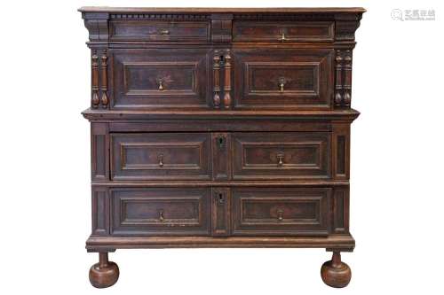 A late 17th-century walnut and oak two-section four-drawer c...