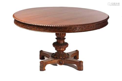 An Anglo-Indian padauk wood circular centre table, late 19th...