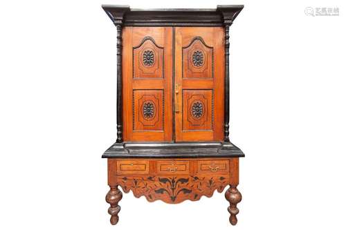 A 19th-century style Sri Lankan ebony and padauk wood cabine...