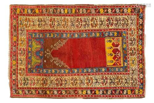 An old central Anatolian prayer rug, probably from Konya, mi...