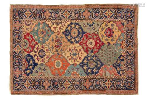 An old probably Kerman rug with an all-over mandorla-shaped ...