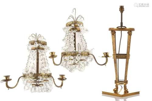 A French Empire design gilt bronze table lamp of open classi...