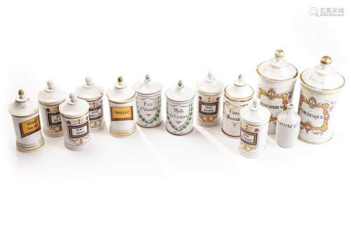 A set of five 19th century French porcelain apothecary jars ...