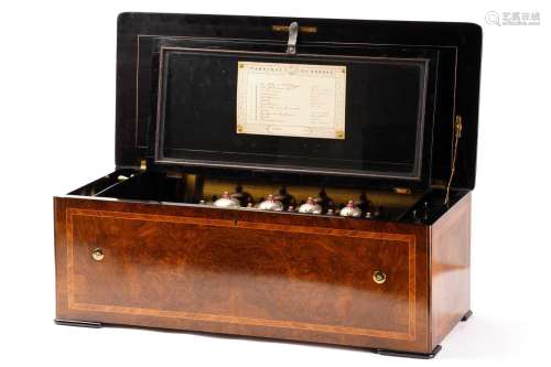 A Swiss twelve-air music box, late 19th century, with tulipw...