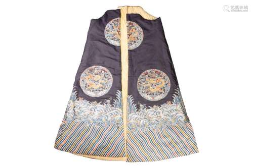 A Chinese cobalt blue silk courtiers waistcoat(?) with six b...
