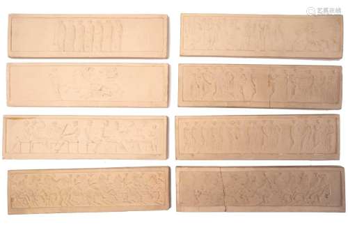 Eight terracotta relief plaques depicting Classical friezes,...