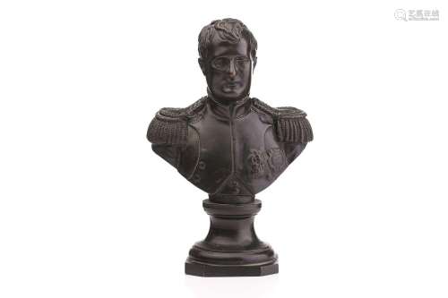 A late 19th-century bronze bust of Napoleon, on a socle base...