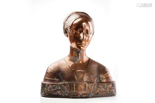 Early 20th century copper covered bust of a lady, with recli...